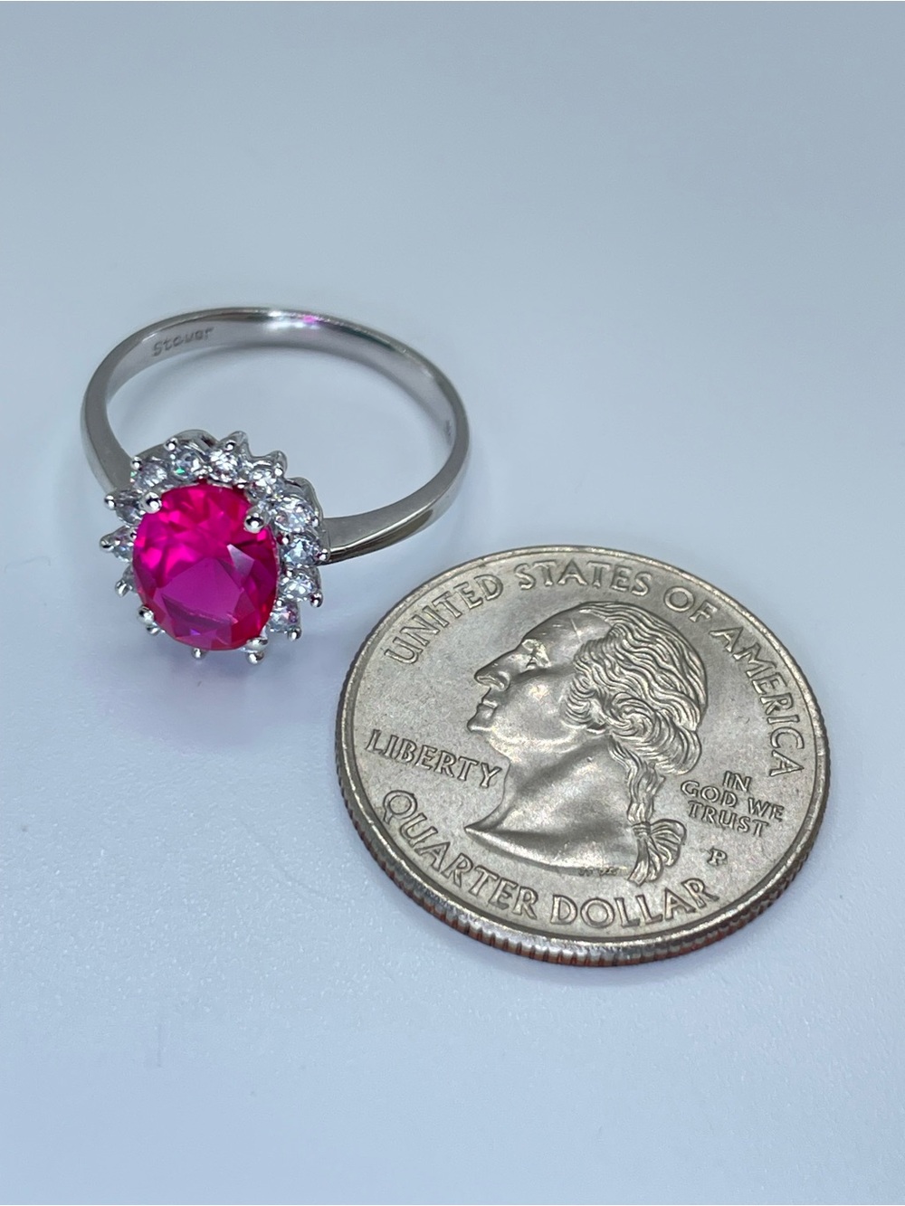 Stunning Stauer 925 Sterling Silver Ruby Oval Halo Ring Size 8 - Picture 4 of 12